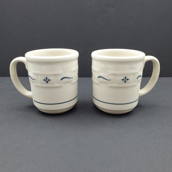 Longaberger Pottery Woven Traditions Classic Blue Mugs Heritage Blue Mugs - Picture 1 of 7